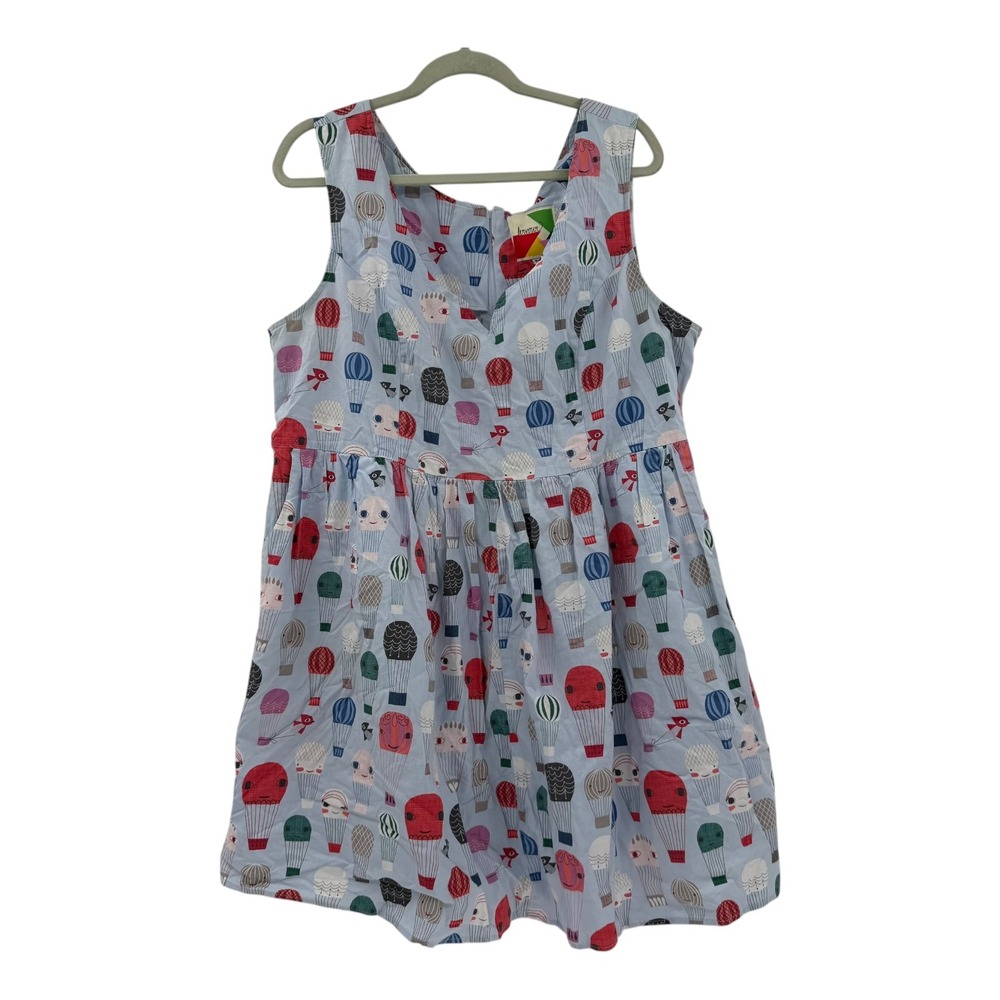 Fervour Womens Hot Air Balloon Novelty Print Cotton Dress Blue 3X USA Made